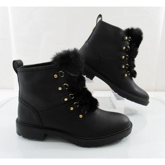 Lauren Ralph Lauren Elliot Waterproof Lace Up Boots Fur Leather Black Size 7 - Picture 3 of 7